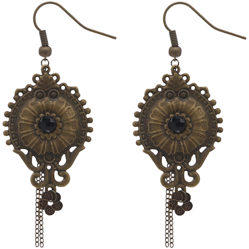 Antique Goldtone Medallion Drop Chain Earrings