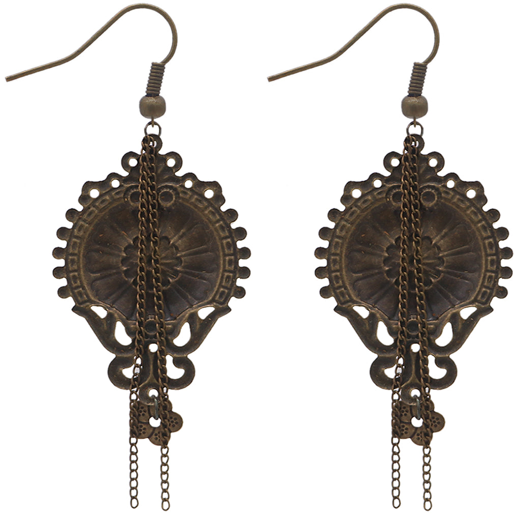 Antique Goldtone Medallion Drop Chain Earrings