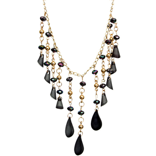 Black Beaded Teardrop Chandelier Necklace Set