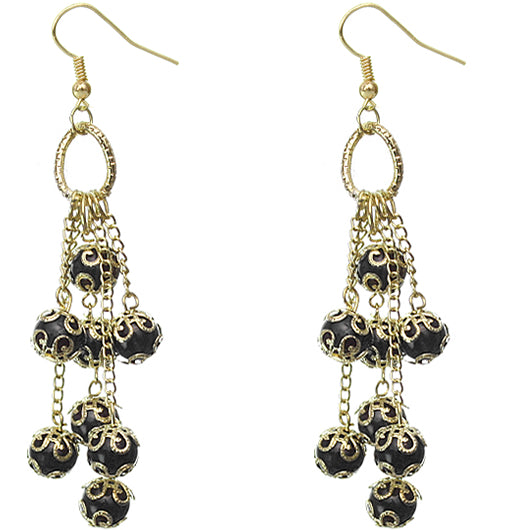 Black Beaded Drop Chain Dangle Earrings