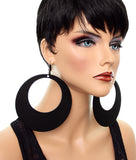 Black Gigantic Wooden Round Hoop Earrings