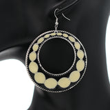 Black Beige Glossy Open Circle Thin Metal Earrings