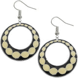 Black Beige Glossy Open Circle Thin Metal Earrings