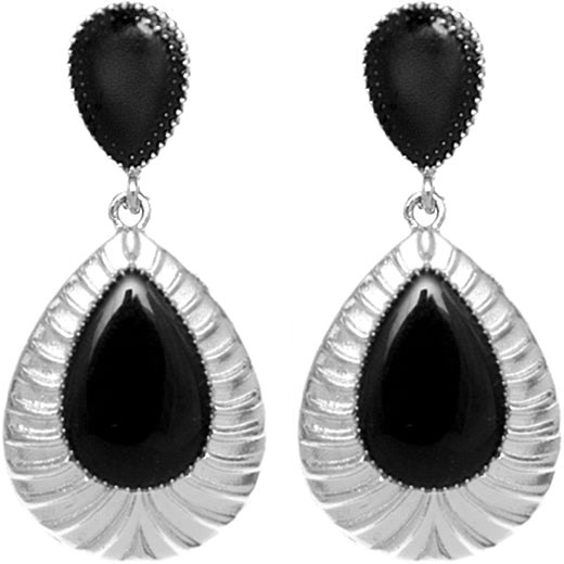 Black Pear Shaped Post Earrings