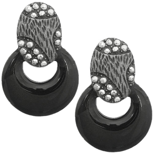 Black Studded Open Oval Post Earrings