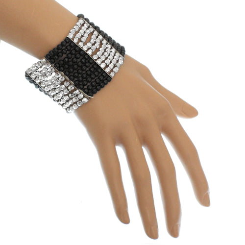 Black Silver Beaded Stretch Bracelet