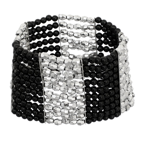 Black Silver Beaded Stretch Bracelet