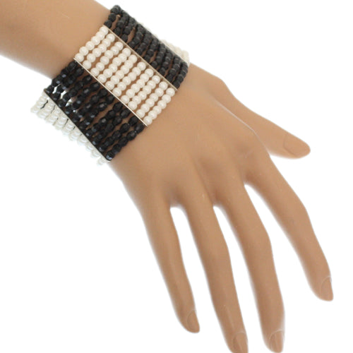 Black White Beaded Stretch Bracelet