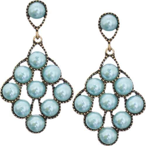 Blue Faux Pearl Open Beaded Post Earrings