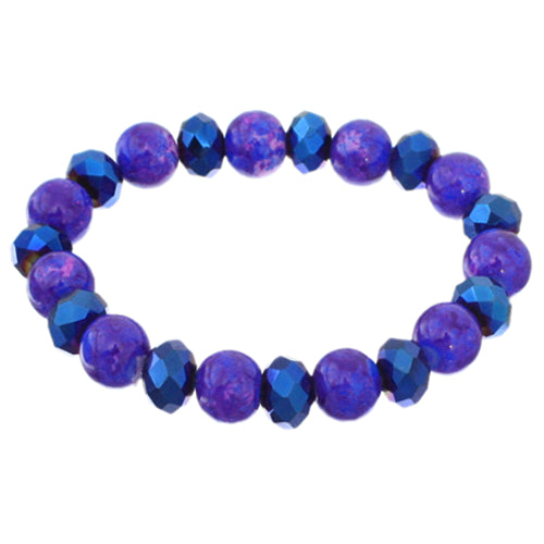 Blue Iridescent Beaded Stretch Bracelet Earrings Set