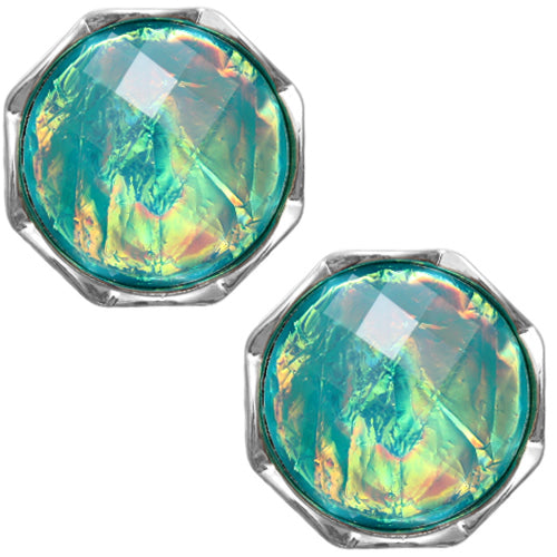 Blue Iridescent Faux Gemstone Post Earrings