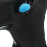 Blue Large Fury Pom Pom Stud Earrings