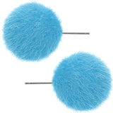 Blue Large Fury Pom Pom Stud Earrings