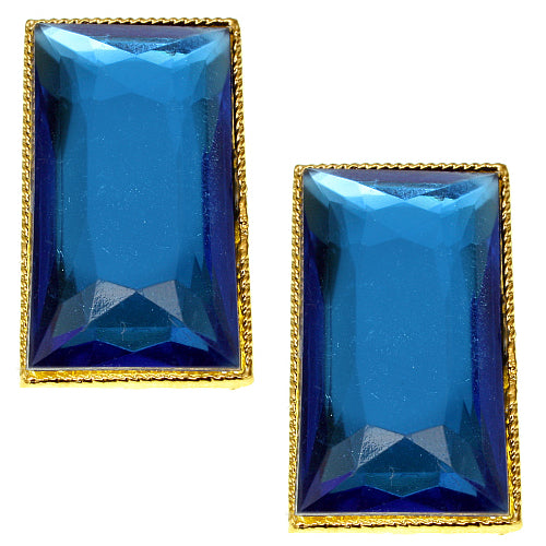 Blue Large Rectangle Gem Post Earrings