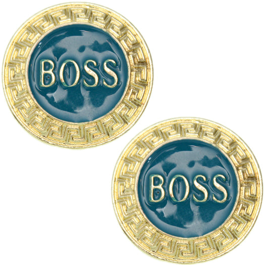 Blue Boss Metal Post Earrings