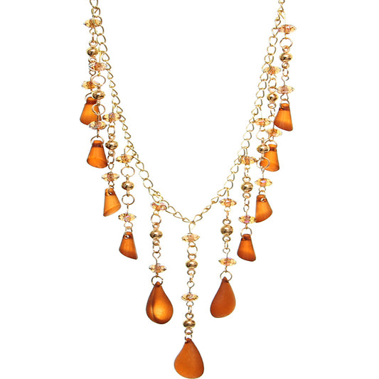 Brown Beaded Teardrop Chandelier Necklace Set