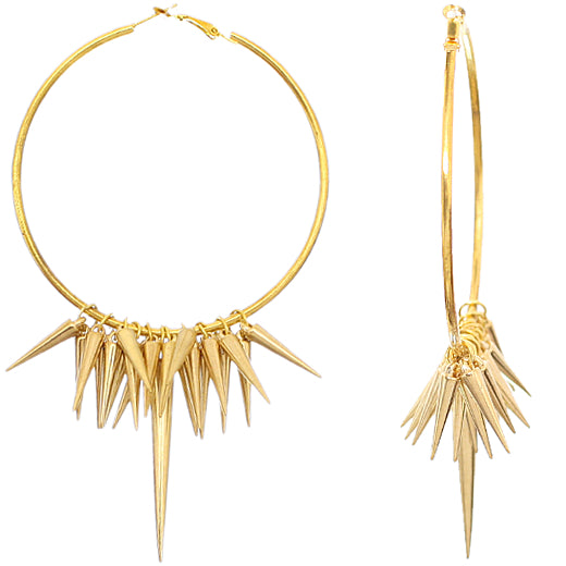 Gold Large Spike Hoop Earrings