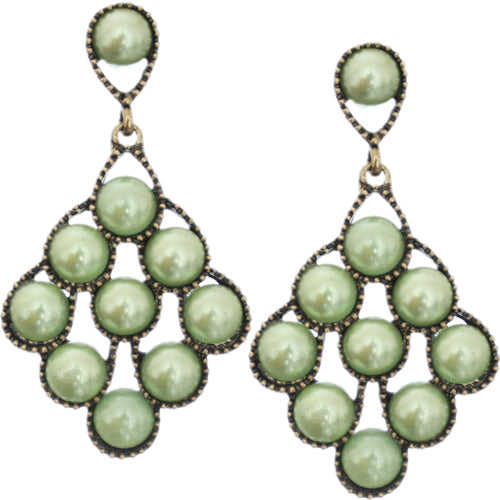 Green Faux Pearl Open Beaded Post Earrings