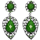 Green Teardrop Gemstone Link Post Earrings