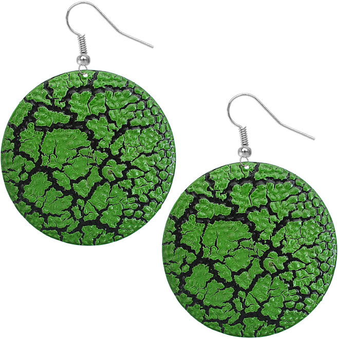 Green Large Cracked Disc Earrings