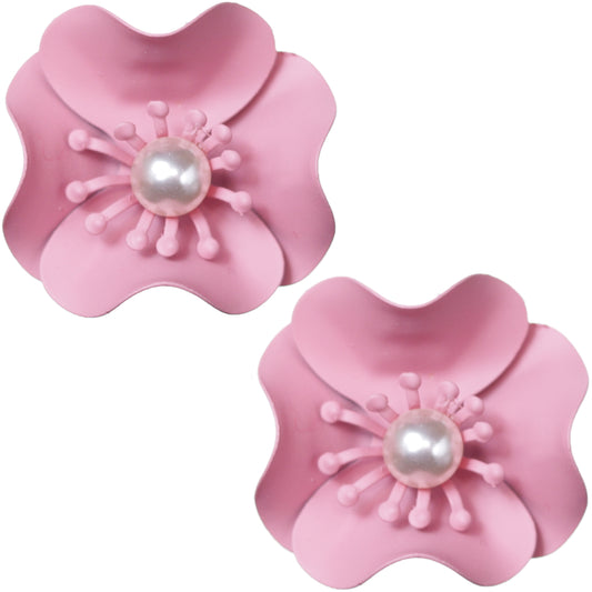 Light Pink Faux Pearl Flower Earrings