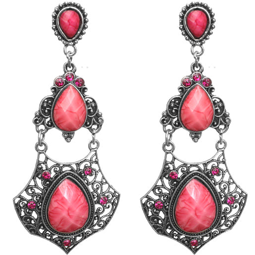 Pink Faceted Teardrop Rhinestone Post Earrings