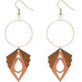 Peach Geometric Wooden Hoop Earrings