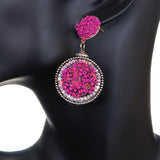 Pink Seed Bead Round Flat Disc Earrings