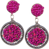 Pink Seed Bead Round Flat Disc Earrings