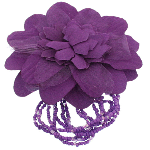 Purple Beaded Stretch Flower Bracelet