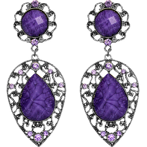 Purple Teardrop Gemstone Link Post Earrings