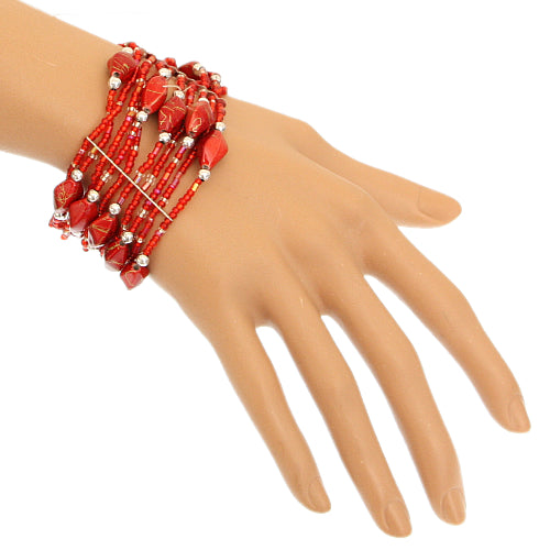 Red Beaded Sequin Stretch Bracelet