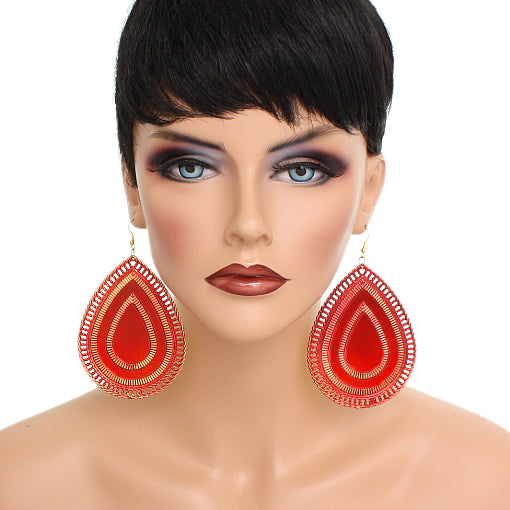 Red Extra Large Reflection Teardrop Earrings