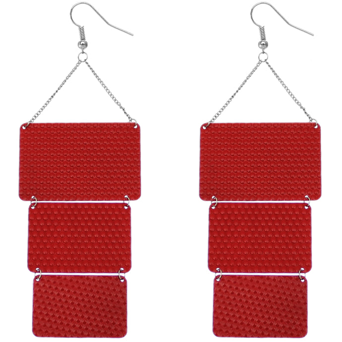 Red Triple Square Link Drop Earrings