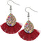 Burgundy Faux Gemstone Teardrop Tassel Fan Earrings