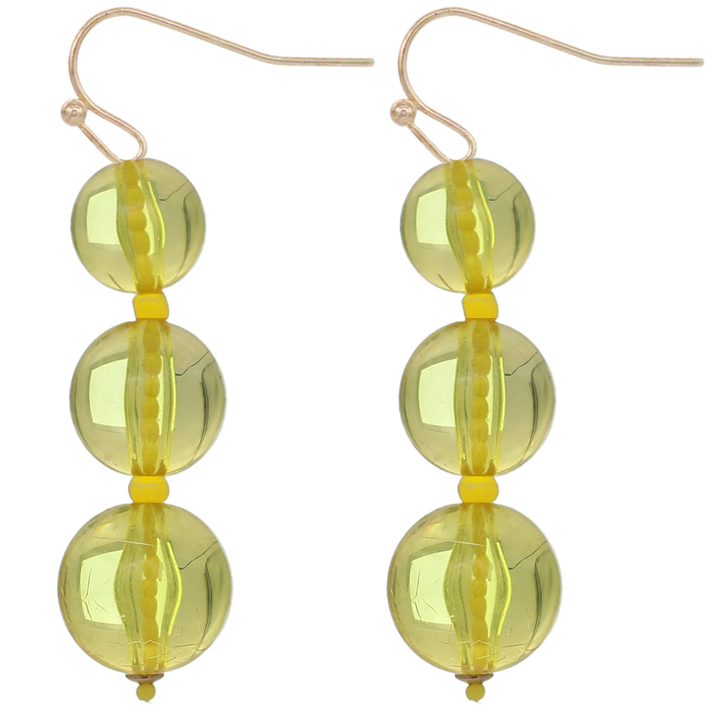 Yellow Transparent Triple Ball Drop Earrings