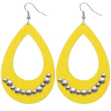 Yellow Wooden Large Teardrop Studded Earrings